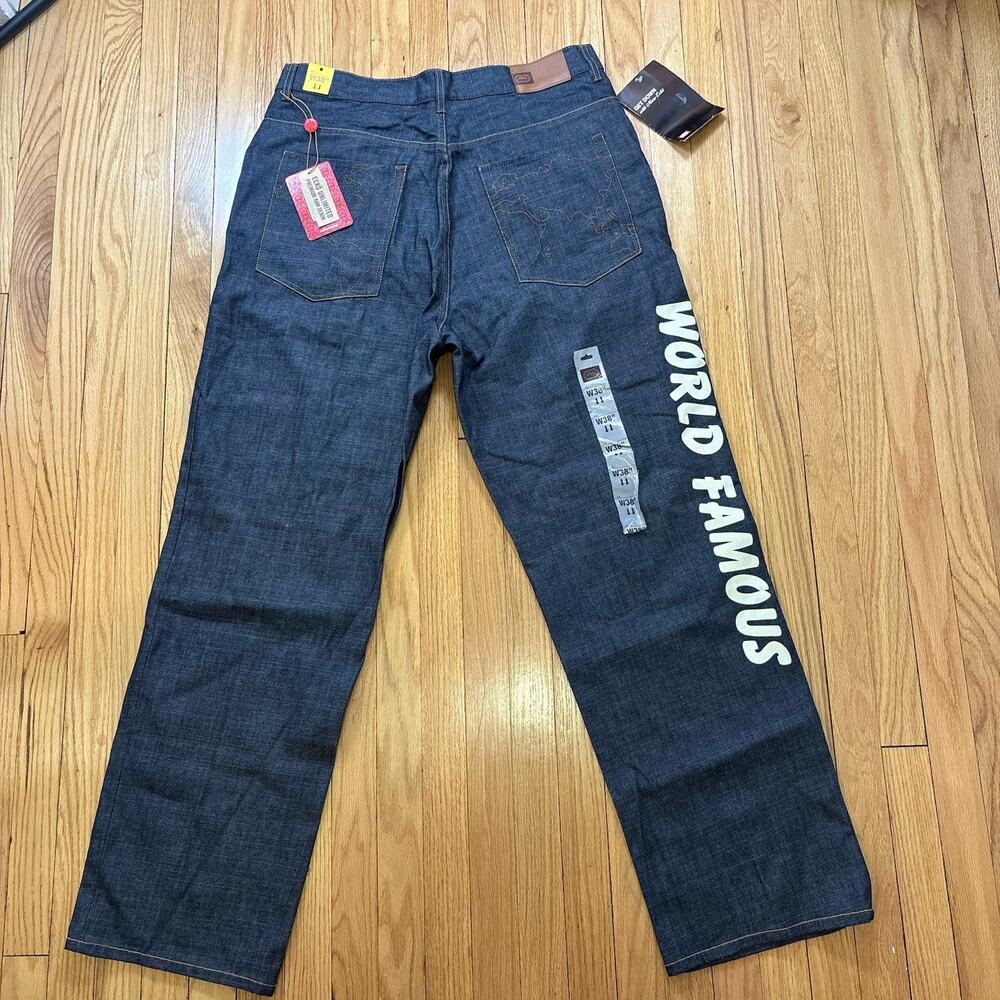 NWT Deadstock Ecko Unltd. Vintage Y2K Baggy Jeans 38x34 Raw Denim Embroidered